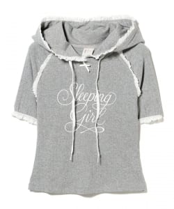 YUHAN WANG / sleeping girl pointelle lace trim hoodie