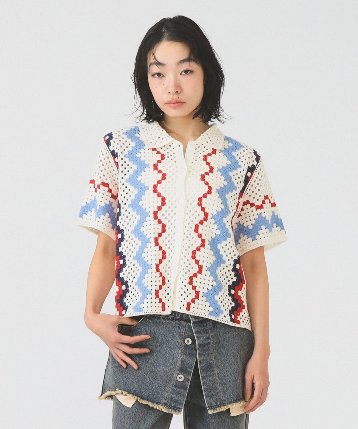 Ray BEAMS（レイ ビームス）ウェーブ ストライプ ニット シャツ