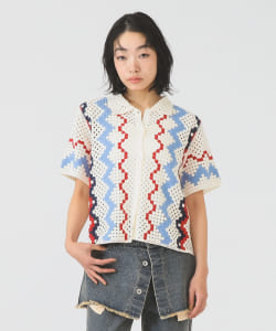 ウェーブ ストライプ ニット シャツ