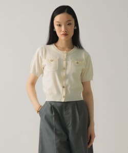 Metal button half sleeve cardigan