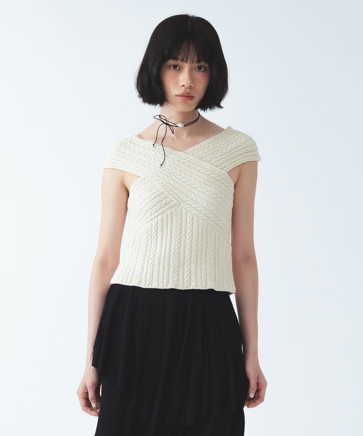 トップス TTT_MSW BEAMS Ray BEAMS zip knit Ray BEAMS（レイ ビームス）ケーブル クロスネック ニット タンク
