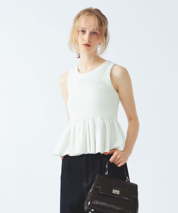 【+10%ポイントUP】ギャザー ペプラム ノースリーブ トップス Model：H172 B73 W57 H88　Size：ONE SIZE