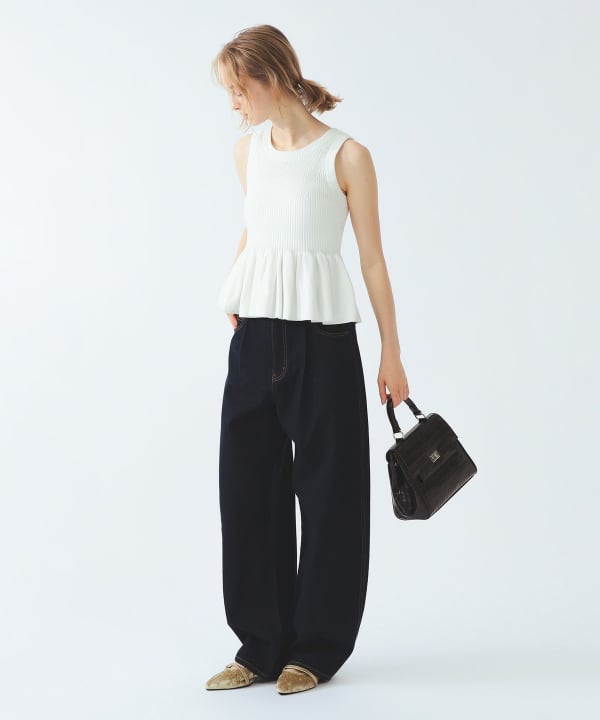 【+10%ポイントUP】ギャザー ペプラム ノースリーブ トップス