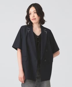 【+15%ポイントUP】ラペル ドット ハーフスリーブ ジャケット