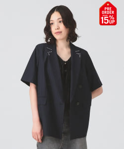 【+15%ポイントUP】ラペル ドット ハーフスリーブ ジャケット