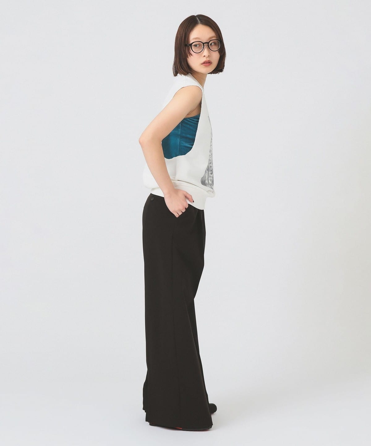 ペニーズ 25SS Ray BEAMS別注 スウェット ベスト 黒 白 Ray BEAMS（レイ ビームス）【別注】PENNEY'S / Print Vest（トップス