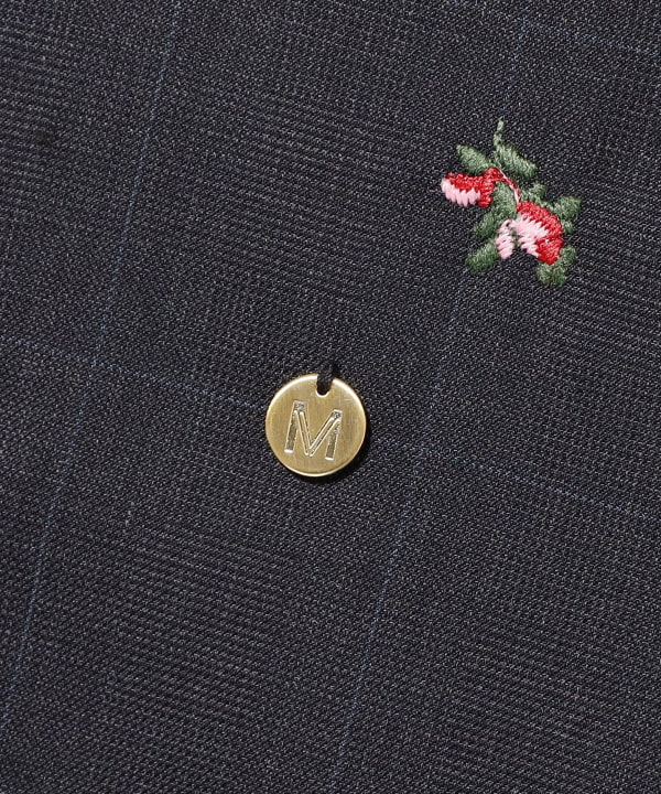 MUVEIL / グレンチェック ローズ 刺繍 ベスト