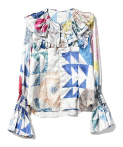 ○RhodolirioN / FRILL RIBBON BLOUSE -SATEEN PRINTED PATCHWORK QUILT