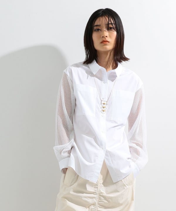 Ray BEAMS Ray BEAMS Ray BEAMS / Mesh sleeve shirt (shirt/blouse 