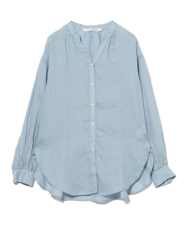 Ray BEAMS リネンキーネックシャツ　ブルー Ray BEAMS（レイ ビームス）リネン キーネック シャツ（シャツ