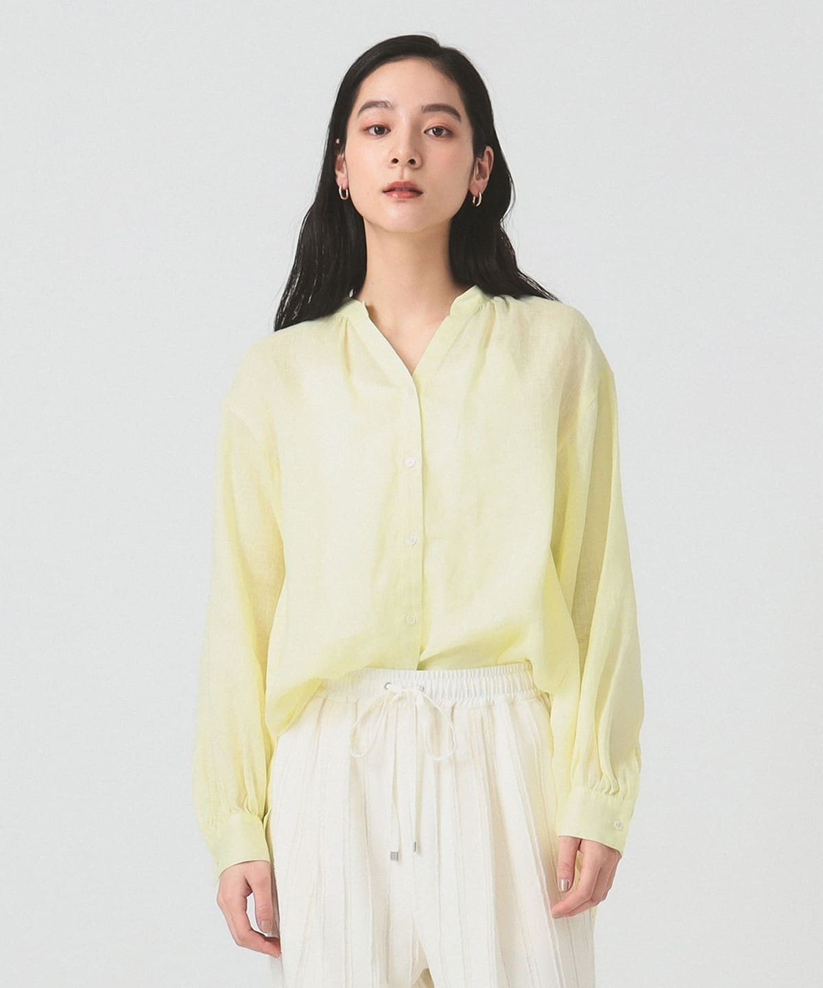 リネン キーネック シャツ シャツ・ブラウス WOMEN YELLOW ONE SIZE リネン キーネック シャツ シャツ・ブラウス WOMEN YELLOW ONE SIZE