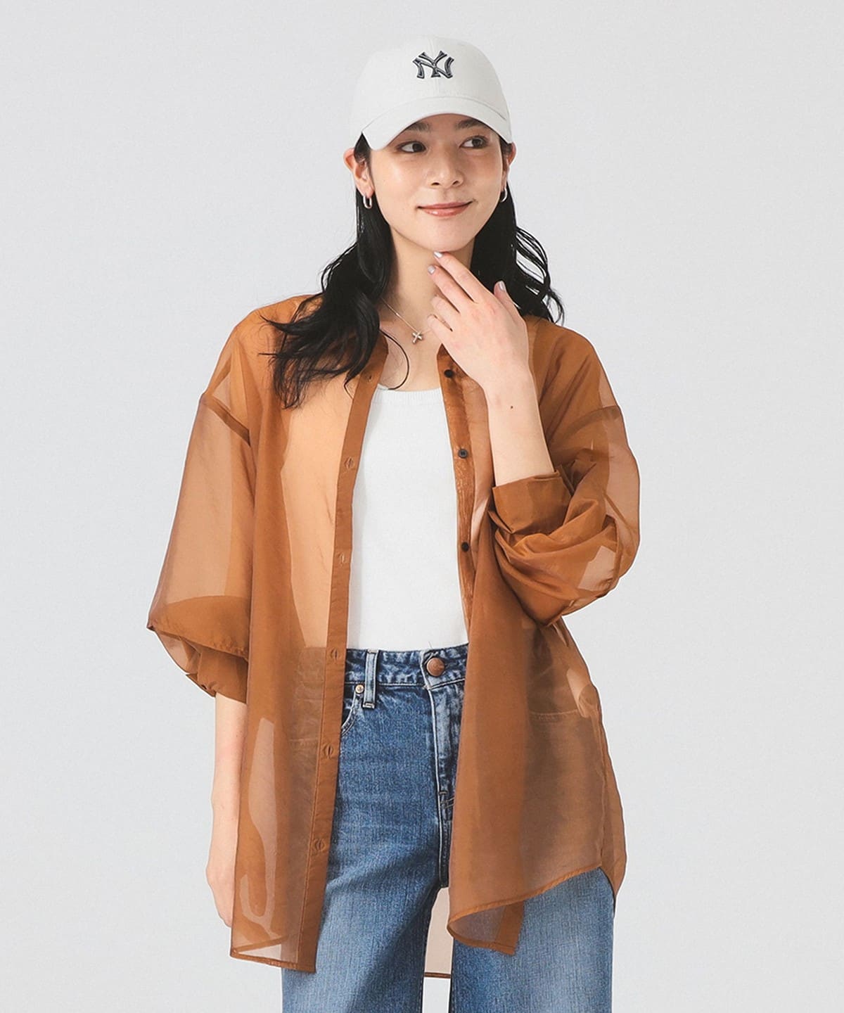 シアー ボリュームスリーブ シャツ シャツ・ブラウス WOMEN BROWN ONE SIZE シアー ボリュームスリーブ シャツ シャツ・ブラウス WOMEN BROWN ONE SIZE