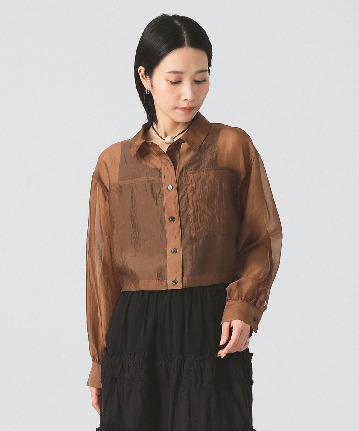 シアー クロップド シャツ シャツ・ブラウス WOMEN BROWN ONE SIZE シアー クロップド シャツ シャツ・ブラウス WOMEN BROWN ONE SIZE