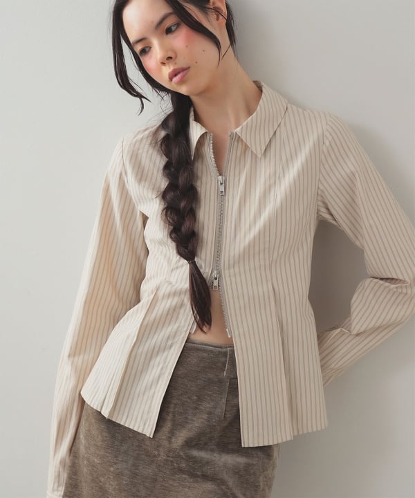 Ray BEAMS（レイ ビームス）ストライプ ジップ シャツ（シャツ