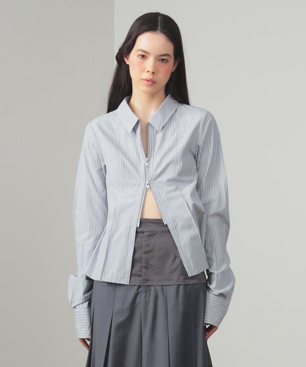 Ray BEAMS（レイ ビームス）ストライプ ジップ シャツ（シャツ