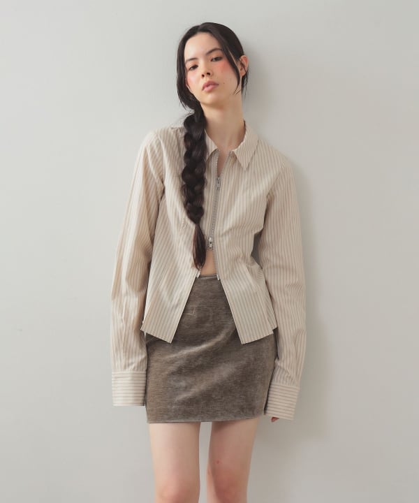 Ray BEAMS ストライプジップシャツ Ray BEAMS（レイ ビームス）ストライプ ジップ シャツ（シャツ