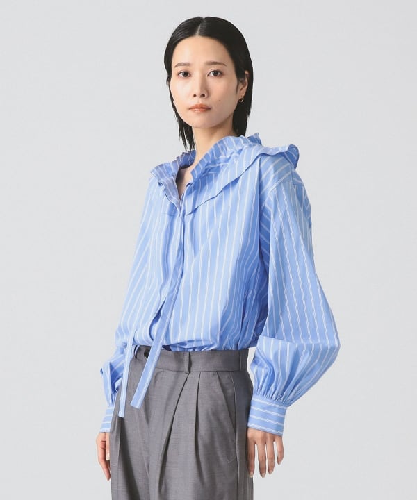 新品　レイビームス　Ray Beams ふんわりブラウス　水色 Ray BEAMS（レイ ビームス）フリルカラー リボン ブラウス
