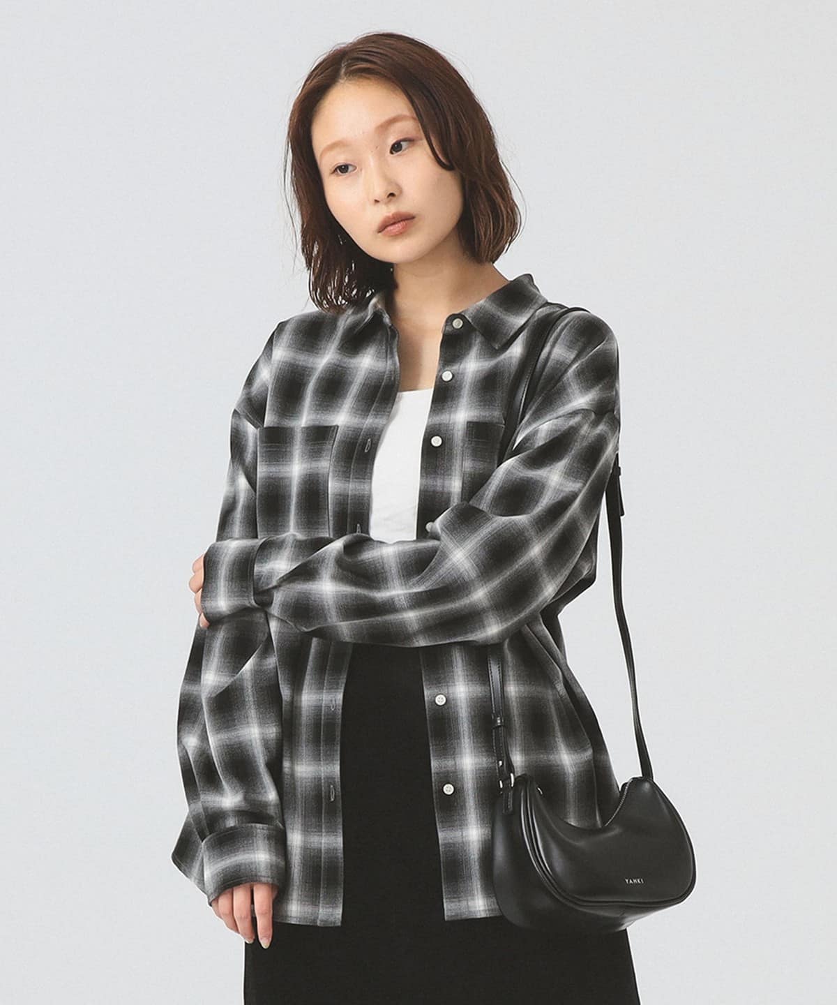 オンブレチェック ビッグ シャツ シャツ・ブラウス WOMEN BLACK ONE SIZE オンブレチェック ビッグ シャツ シャツ・ブラウス WOMEN BLACK ONE SIZE