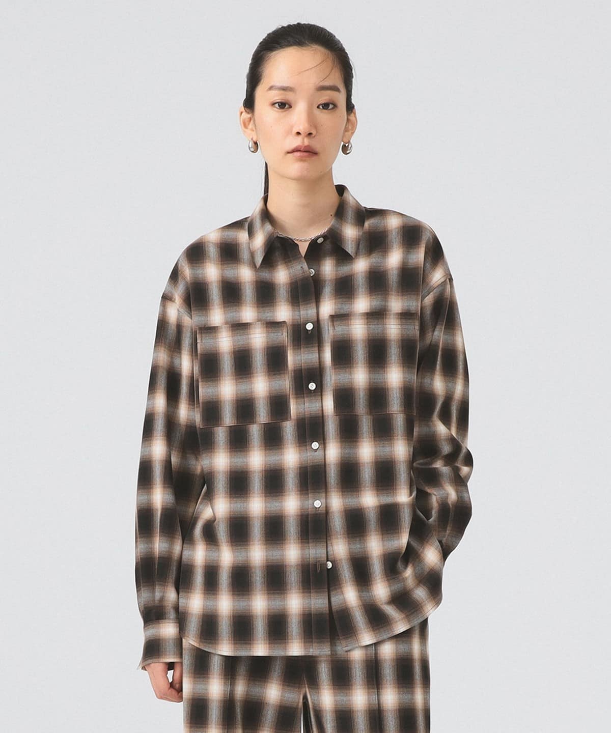 オンブレチェック ビッグ シャツ シャツ・ブラウス WOMEN BROWN ONE SIZE オンブレチェック ビッグ シャツ シャツ・ブラウス WOMEN BROWN ONE SIZE