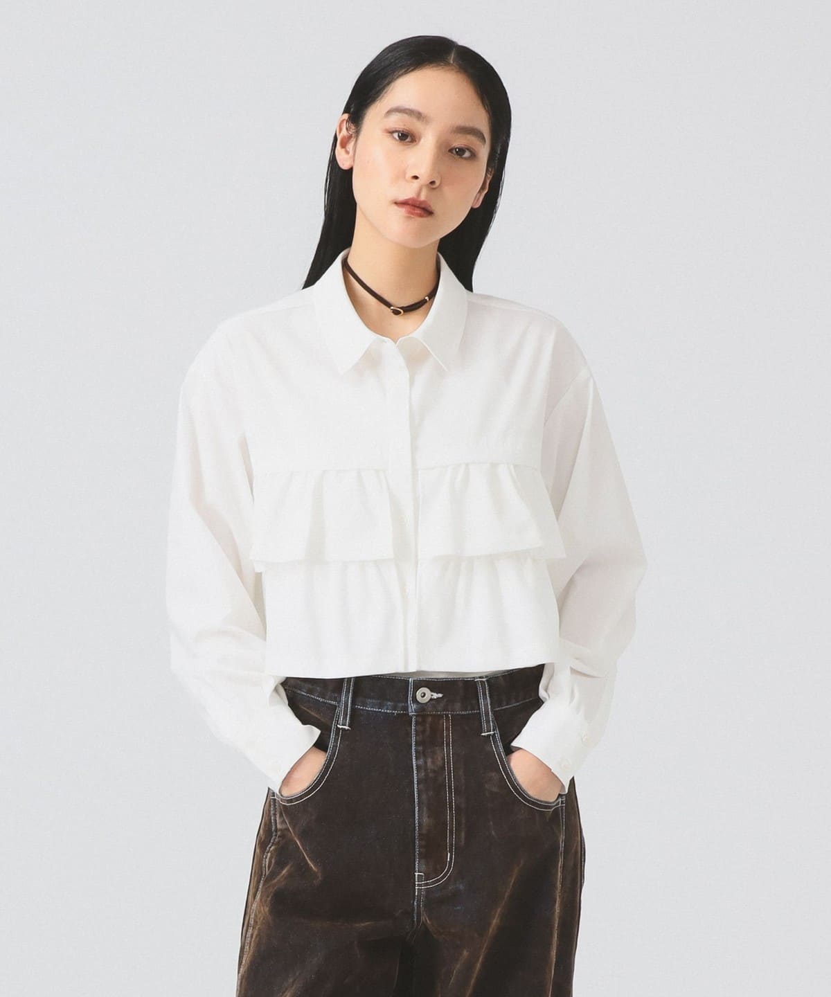 ティアード クロップド シャツ シャツ・ブラウス WOMEN WHITE ONE SIZE ティアード クロップド シャツ シャツ・ブラウス WOMEN WHITE ONE SIZE