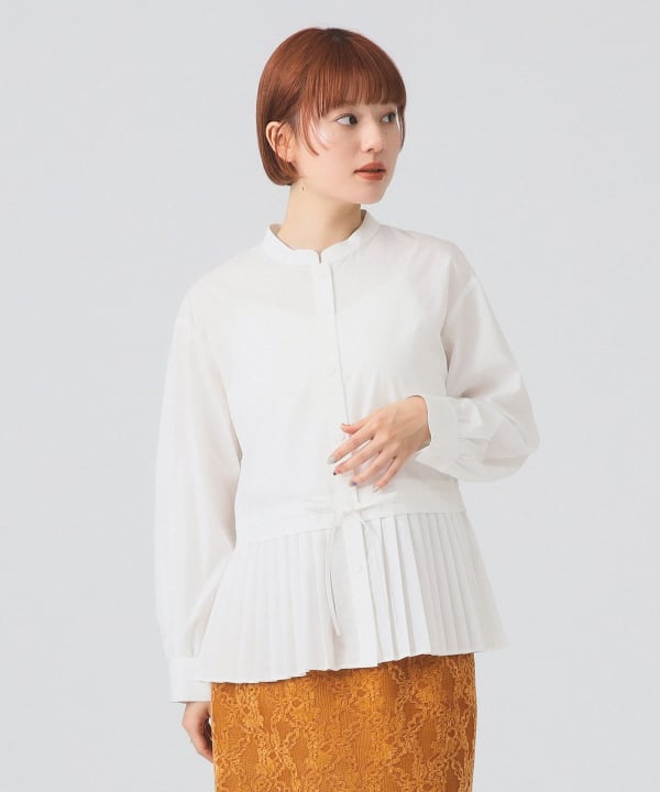 Ray BEAMS バック プリーツ バンドカラー ブラウス　ホワイト Ray BEAMS（レイビームス）の「Ray BEAMS / バック プリーツ