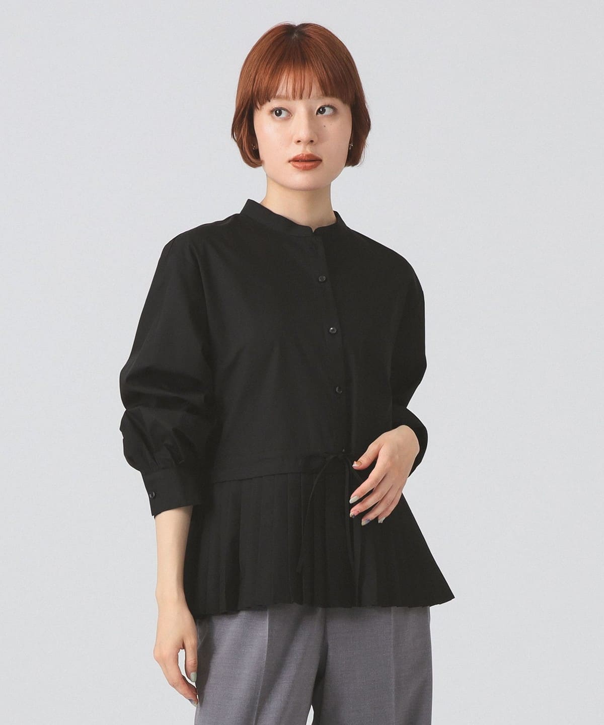 プリーツ キリカエ バンドカラー シャツ シャツ・ブラウス WOMEN BLACK ONE SIZE プリーツ キリカエ バンドカラー シャツ シャツ・ブラウス WOMEN BLACK ONE SIZE