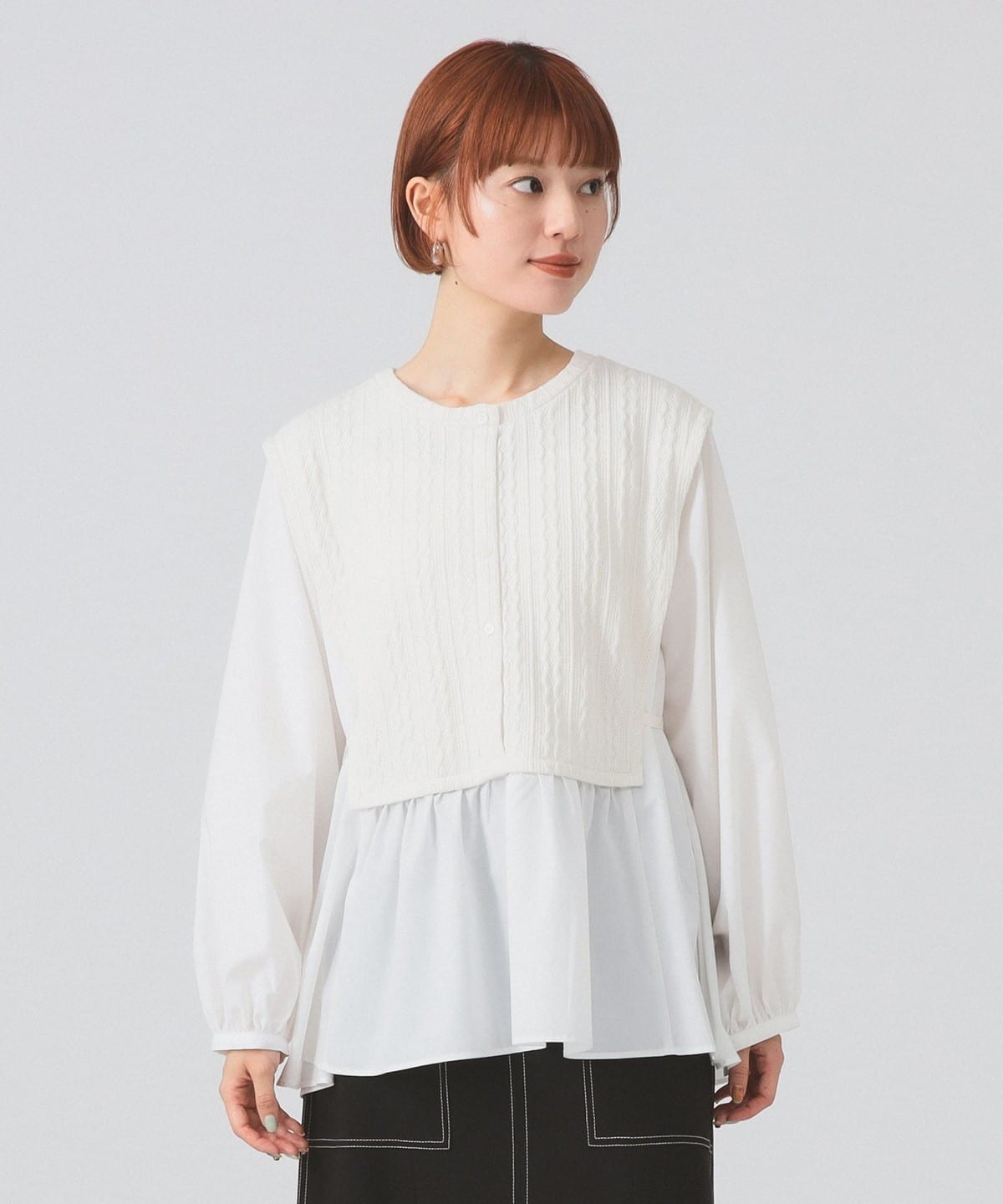 ケーブル ジャガード キリカエ シャツ シャツ・ブラウス WOMEN WHITE ONE SIZE ケーブル ジャガード キリカエ シャツ シャツ・ブラウス WOMEN WHITE ONE SIZE