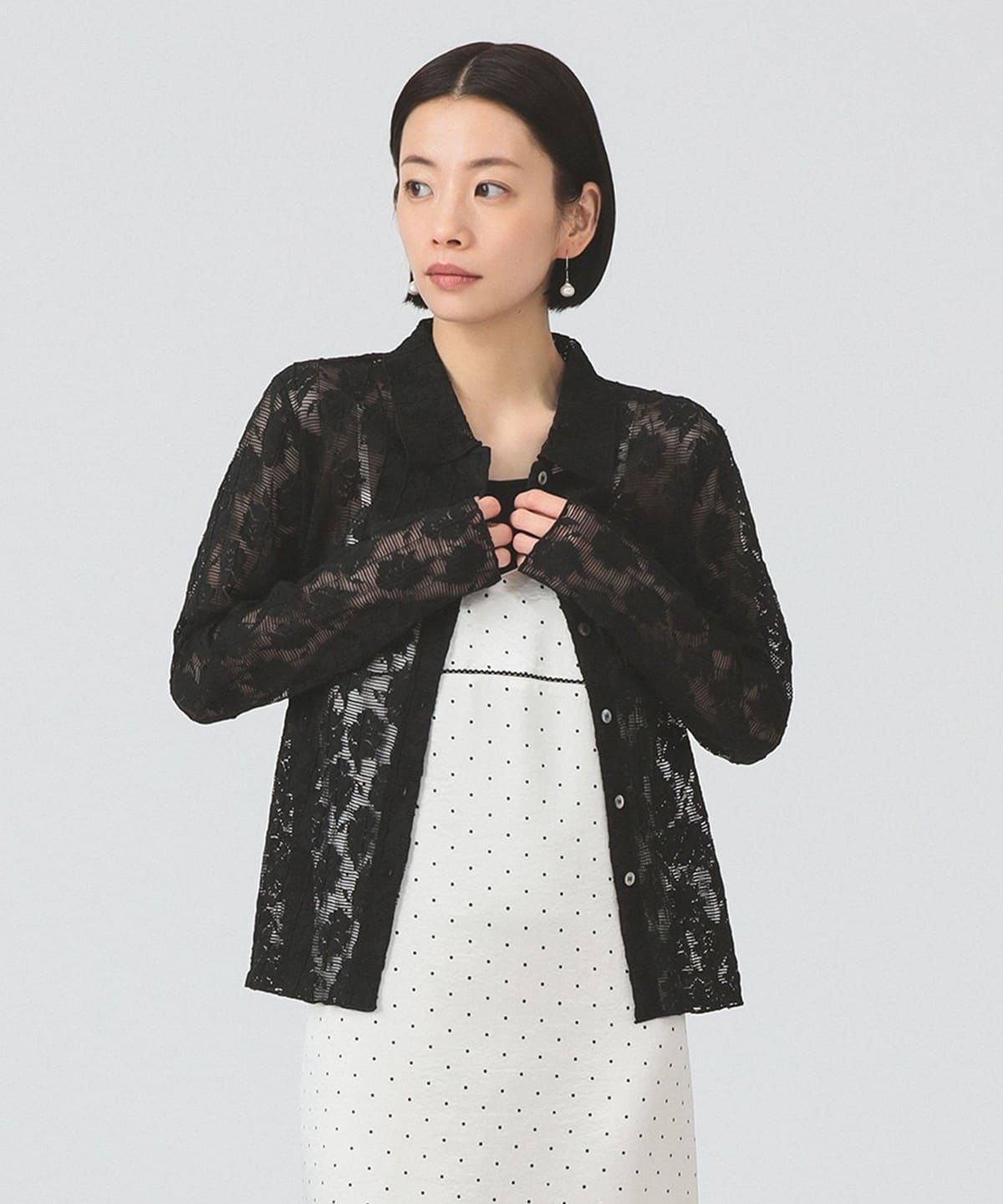 Ray BEAMS レース模様 長袖シャツ Ray BEAMS（レイ ビームス）カット レース シャツ（シャツ・ブラウス