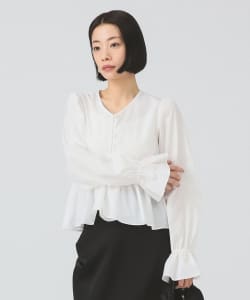 ギャザー ペプラム Vネック ブラウス