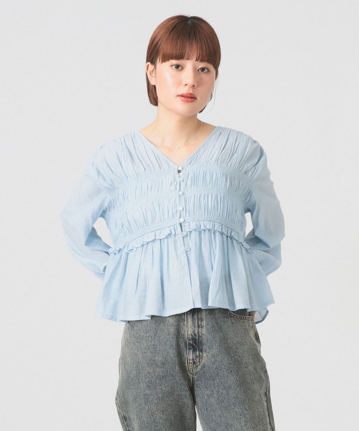 Ray BEAMS（レイ ビームス）シャーリング ペプラム ブラウス（シャツ