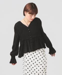 【+10%ポイントUP】シャーリング ペプラム  ブラウス