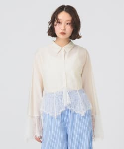 レース キリカエ フレア スリーブ シャツ