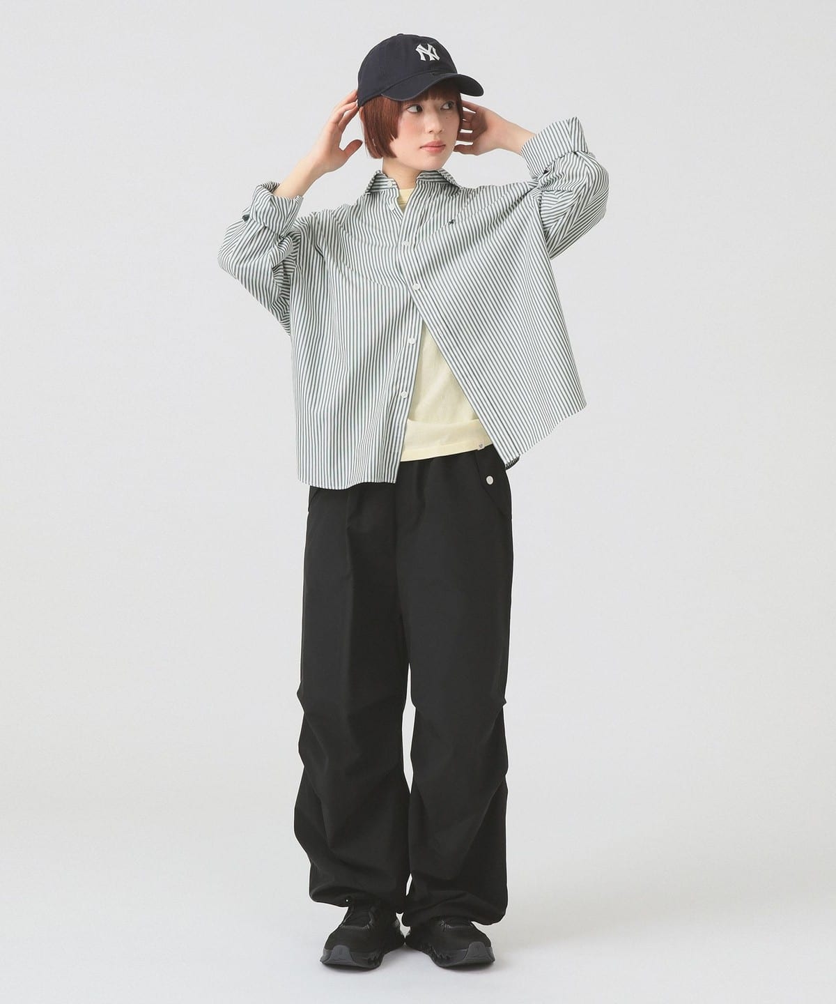 Ray BEAMS　レイビームス アウトポケットクロップドシャツ　ストライプ Ray BEAMS（レイ ビームス）ストライプ クロップド シャツ（シャツ
