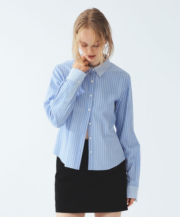 【+10%ポイントUP】ストライプ 切替 シャツ Model：H172 B73 W57 H88　Size：ONE SIZE