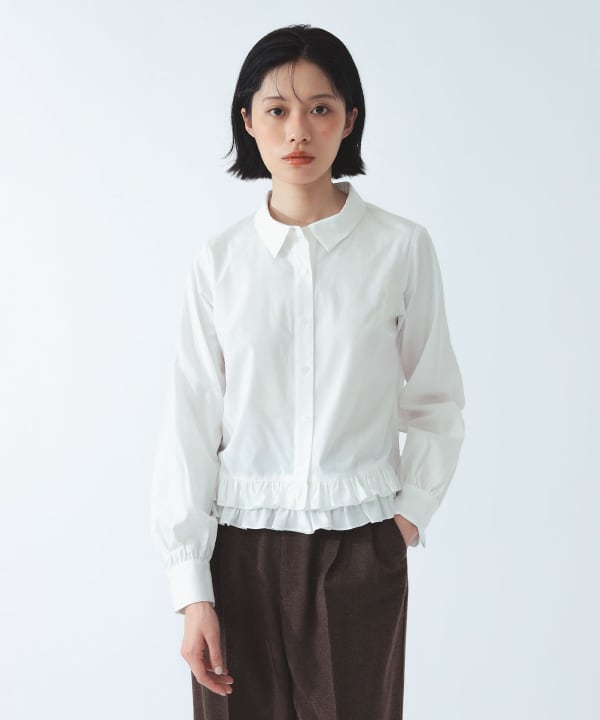 【+10%ポイントUP】フリルヘム レギュラーカラー シャツ