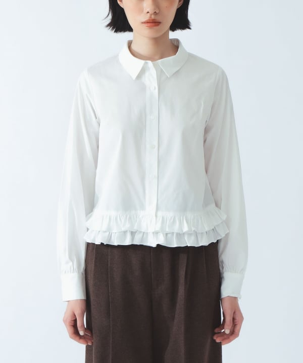 【+10%ポイントUP】フリルヘム レギュラーカラー シャツ