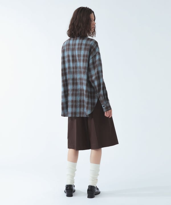 【+10%ポイントUP】ネル チェック スリット ビッグ シャツ