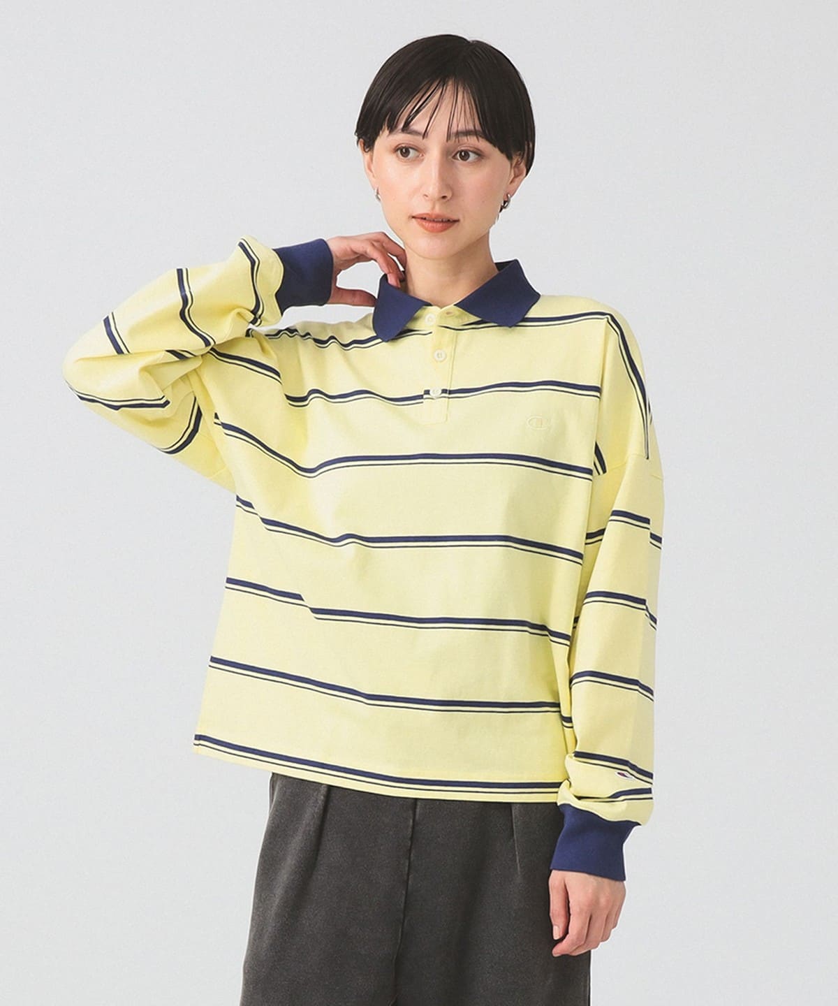 【別注】Champion チャンピオン / ボーダー ポロシャツ シャツ・ブラウス WOMEN LIGHT YELLOW M 【別注】Champion チャンピオン / ボーダー ポロシャツ シャツ・ブラウス WOMEN LIGHT YELLOW M