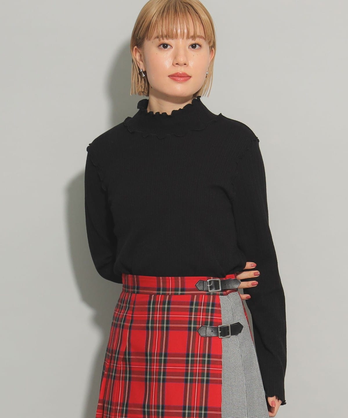 ランダム リブ メロー ハイネック カットソー Tシャツ・カットソー WOMEN BLACK FREE ランダム リブ メロー ハイネック カットソー Tシャツ・カットソー WOMEN BLACK FREE