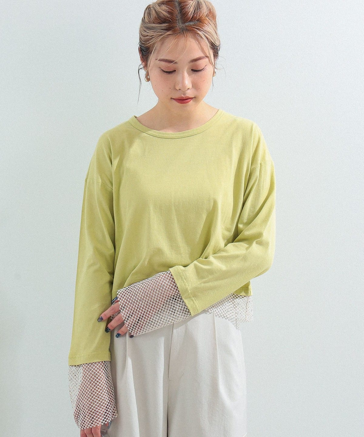 AMORIMIEI ビジューカットソー PE/STRETCH TWILL OVERSIZED STAND COLLAR BLOUSON WITH