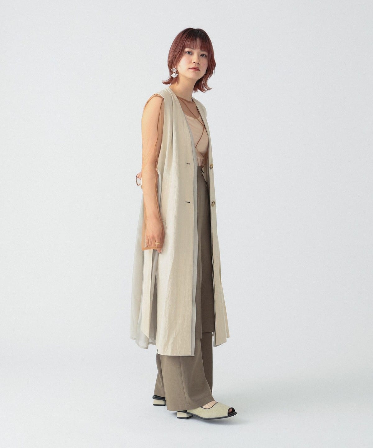 試着のみ レイビームス 半袖トップス ドット柄 ジュエルネック