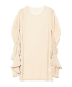 ○77 circa / asymmetry deformation sleeve tulle doubleface top