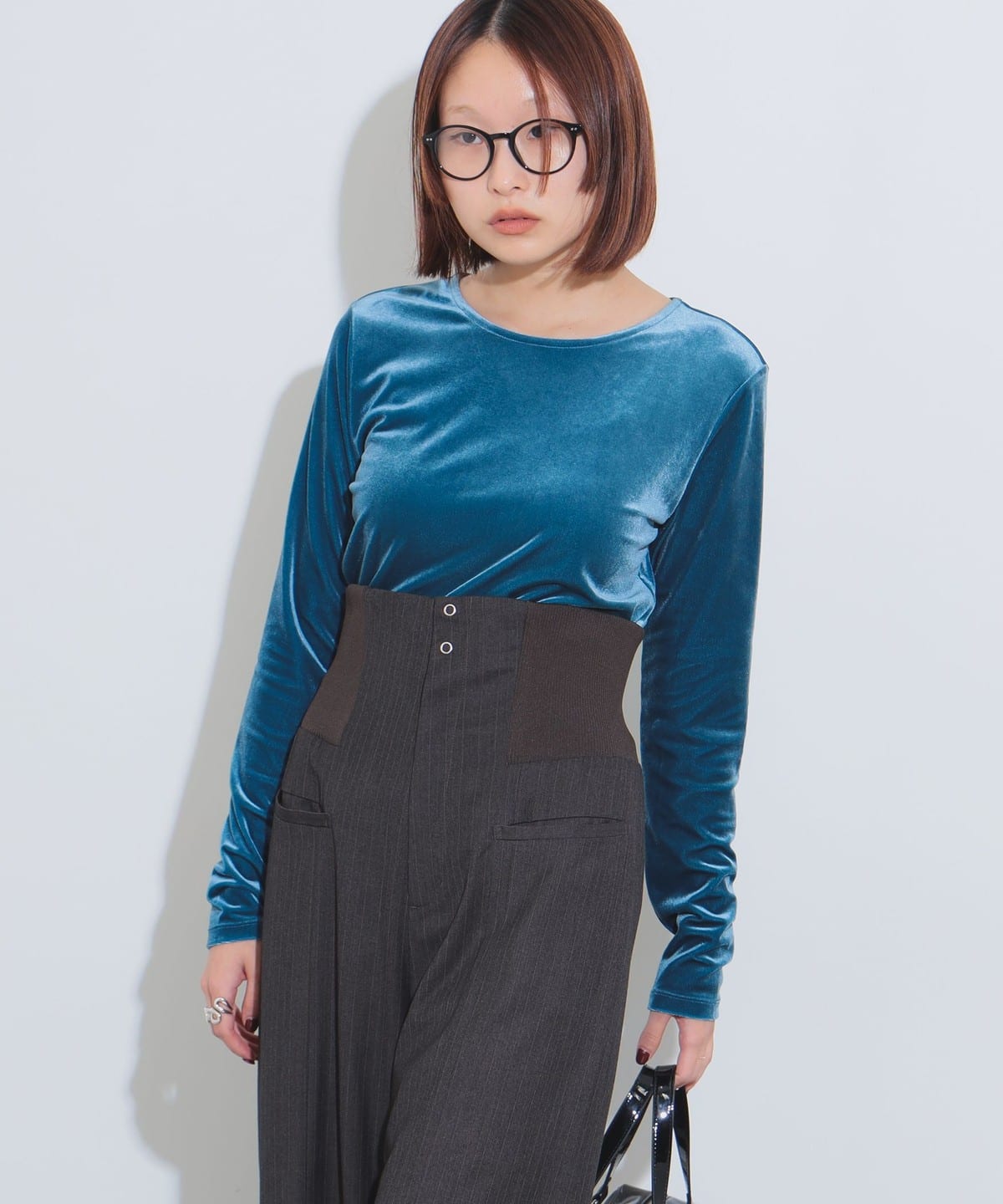 ストレッチ ベロア クルーネック Tシャツ Tシャツ・カットソー WOMEN BLUE ONE SIZE ストレッチ ベロア クルーネック Tシャツ Tシャツ・カットソー WOMEN BLUE ONE SIZE