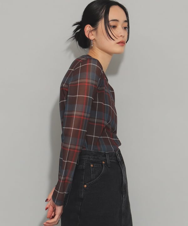 Ray BEAMS Ray BEAMS Check Crew Neck Top (T-shirts, Cut and