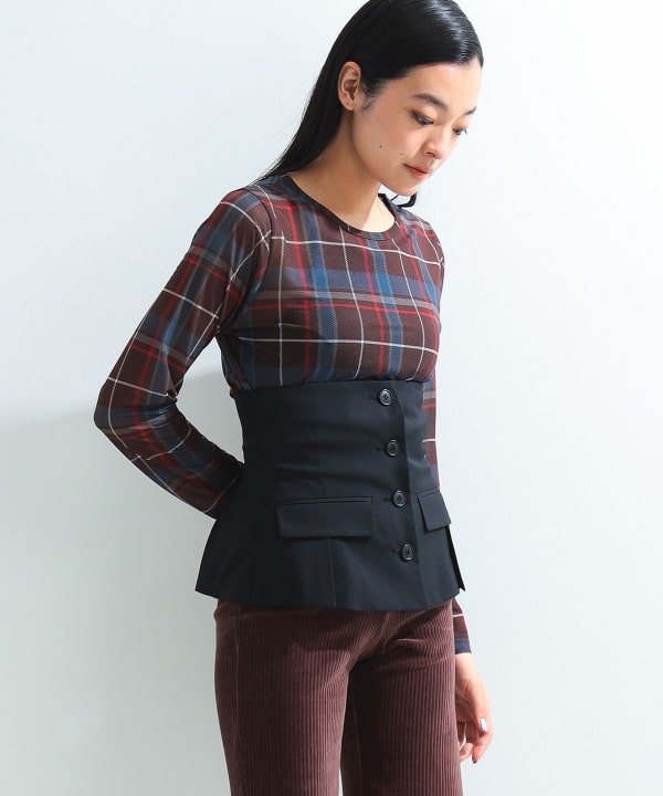 Ray BEAMS Ray BEAMS Check Crew Neck Top (T-shirts, Cut and