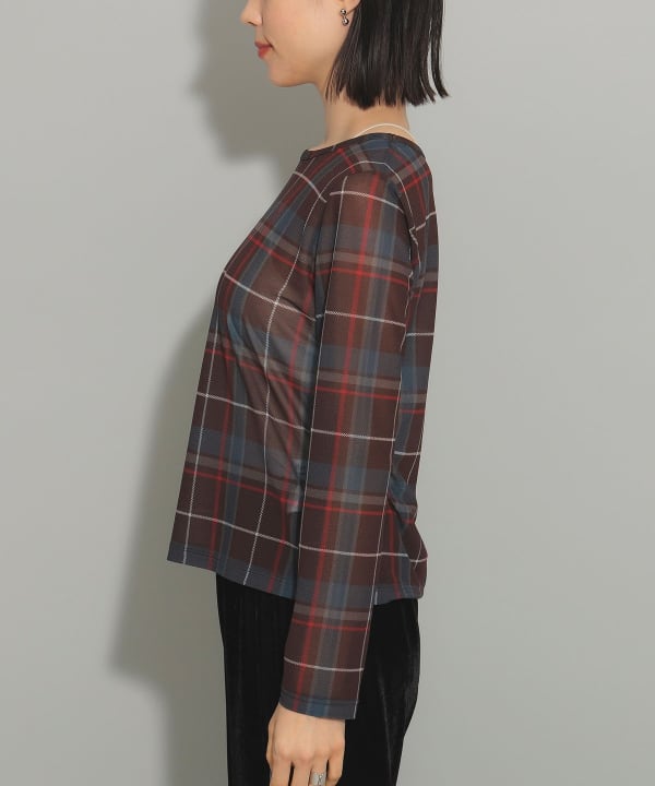 Ray BEAMS Ray BEAMS Check Crew Neck Top (T-shirts, Cut and