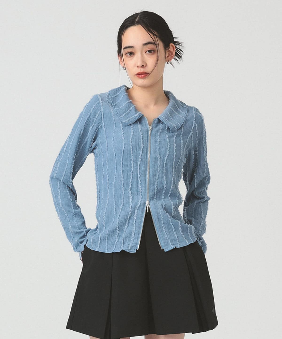 ストライプ シャーリング ジップ シャツ シャツ・ブラウス WOMEN BLUE ONE SIZE ストライプ シャーリング ジップ シャツ シャツ・ブラウス WOMEN BLUE ONE SIZE