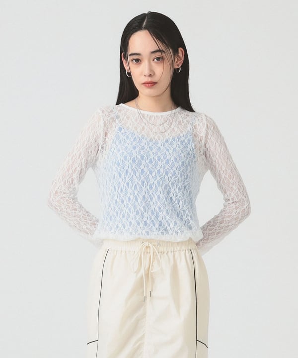 Ray BEAMS（レイ ビームス）ストレッチ レース クルーネック T
