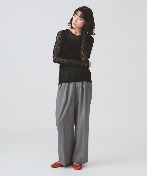 Ray BEAMS（レイ ビームス）ストレッチ レース クルーネック T