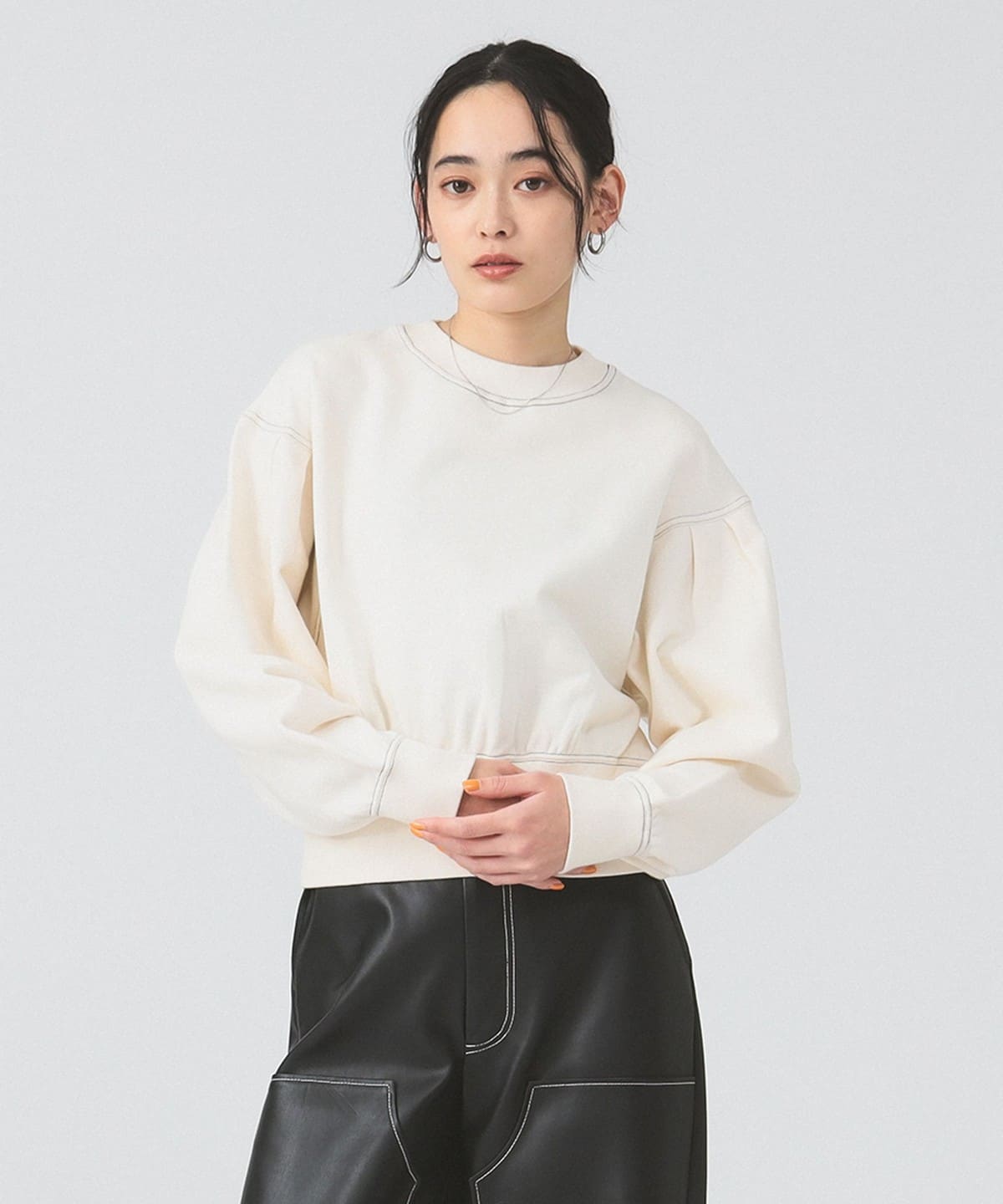 スウェット タックスリーブ クルーネック トップス WOMEN OFF WHITE ONE SIZE スウェット タックスリーブ クルーネック トップス WOMEN OFF WHITE ONE SIZE